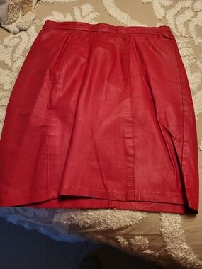 Red Leather A-Line Skirt